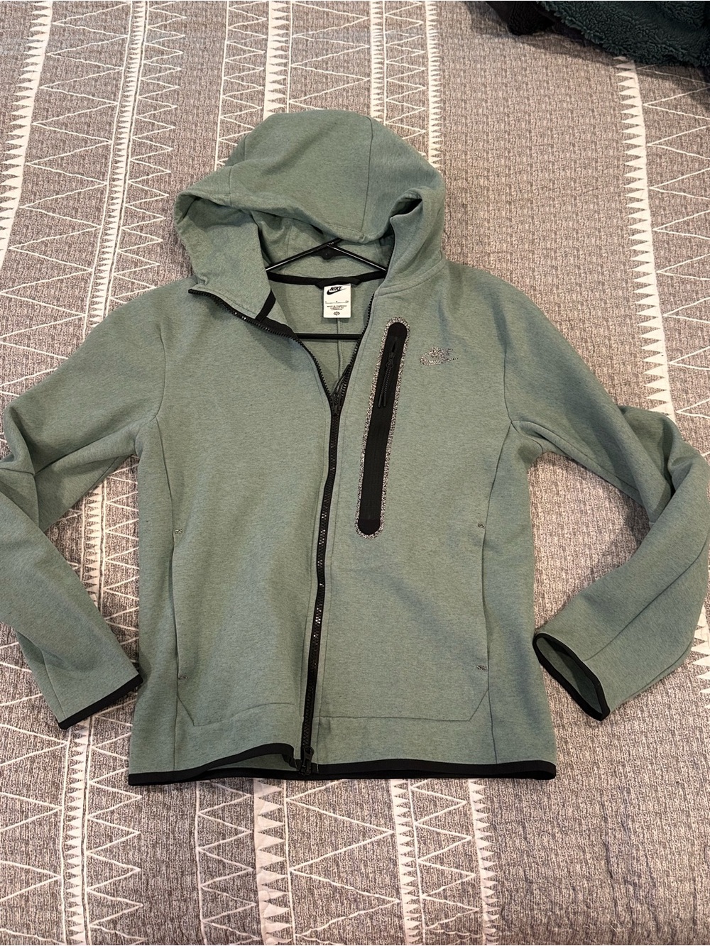 Nike Hooded Jacket in Sage Green with Black Trim